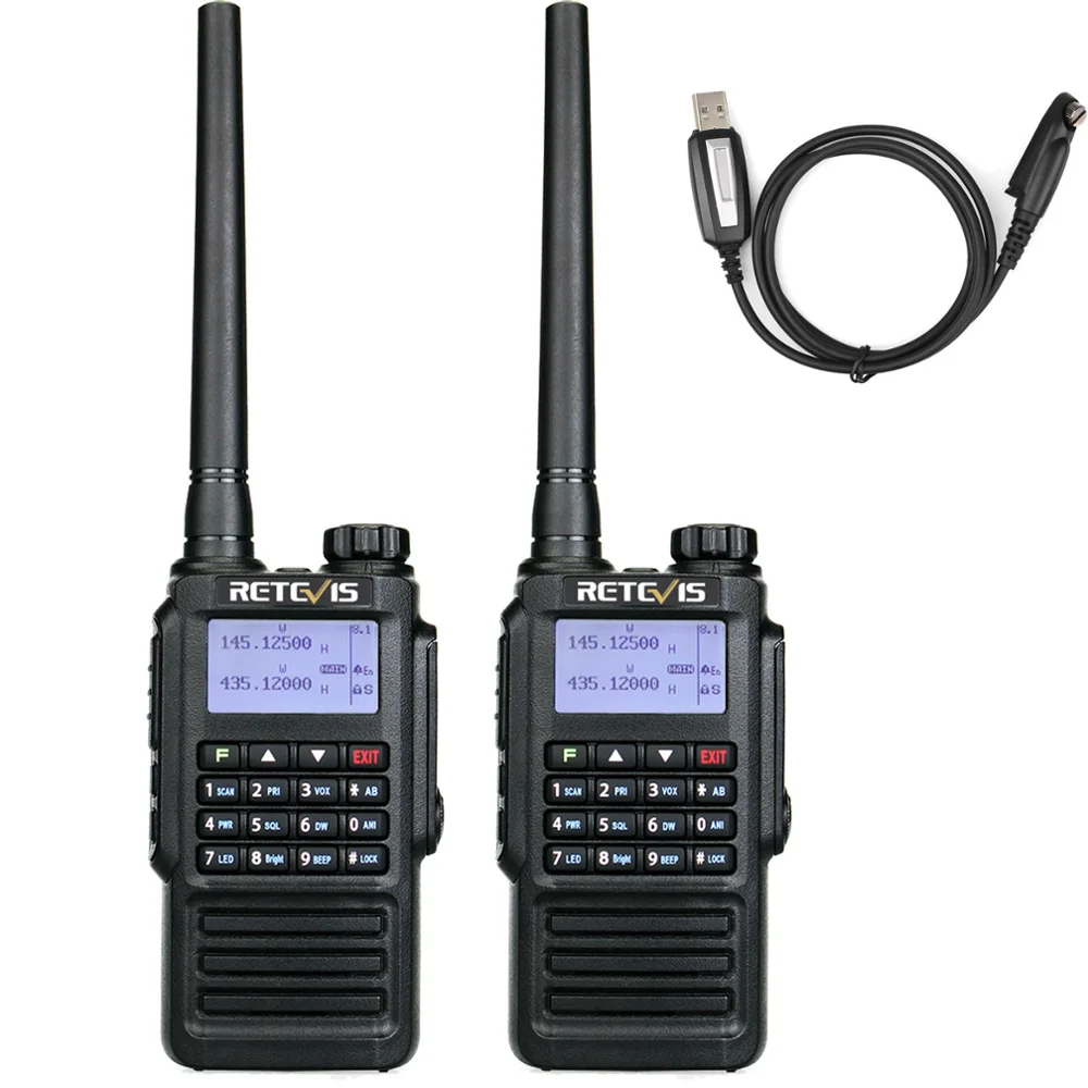 2PCS Retevis RT87 Waterproof Scrambler Walkie talkie 128CH DTMF Dual Band UHF/VHF 5W UHF/VHF Two way Radio+Programming Cable