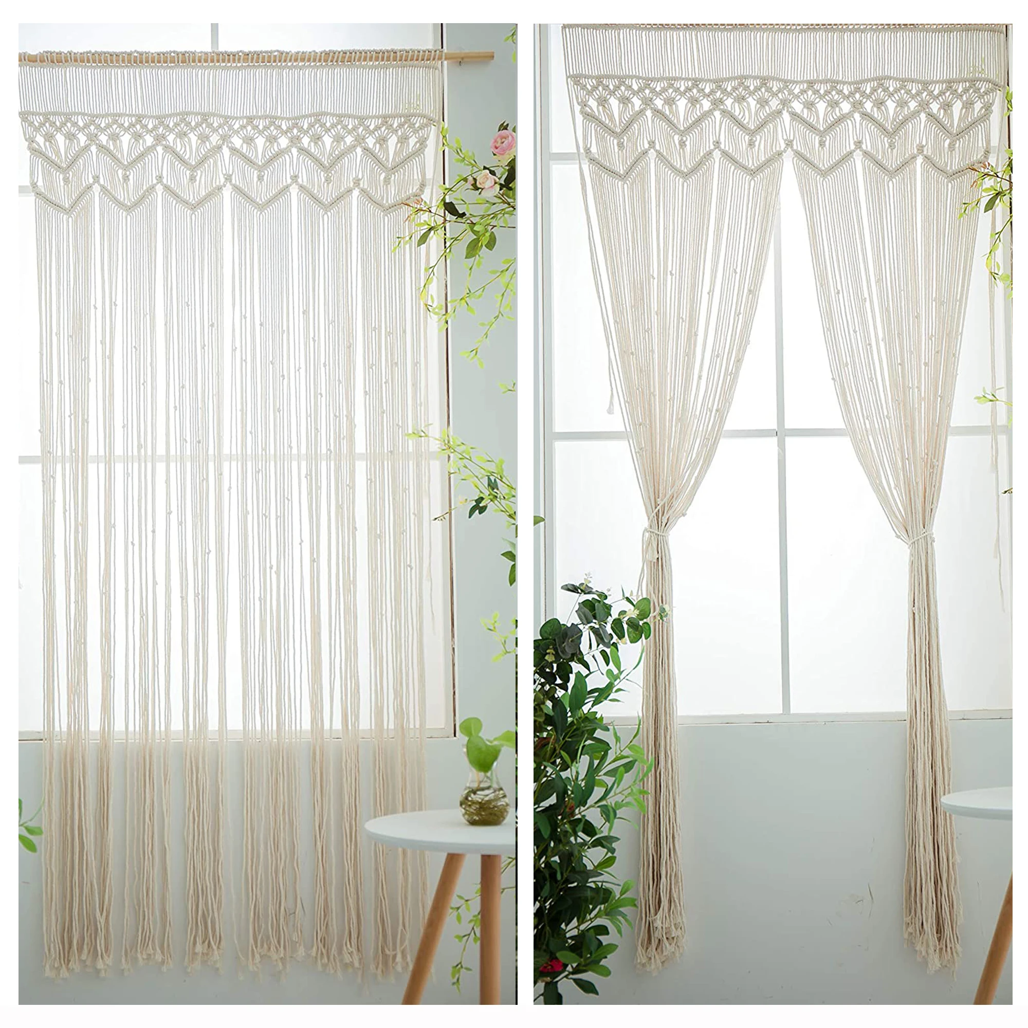 

Macrame Curtains for Windows Doorways Handmade Boho Curtains for Bedroom Wedding Photo Backdrop 37.5''W x 82''L-Without Rod