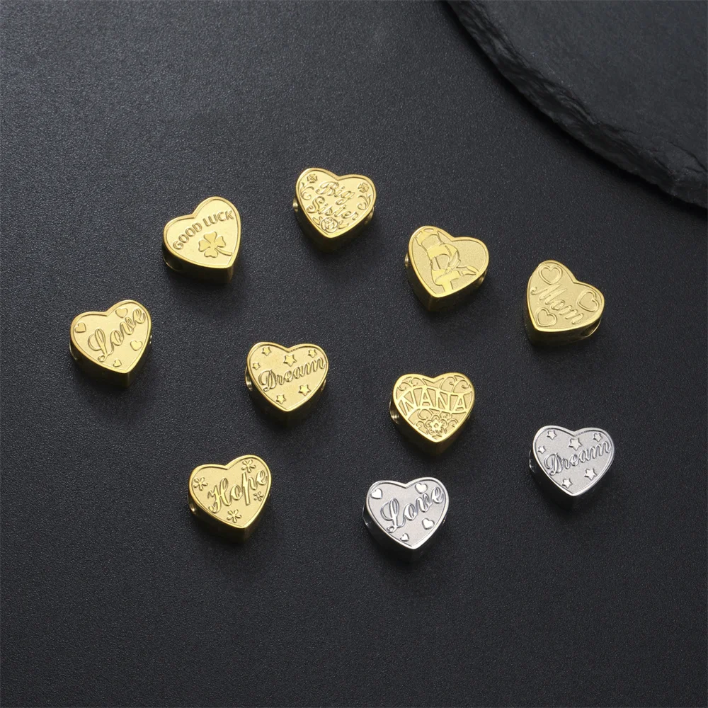 My Shape 5 pcs Mama Hope Love Charms for DIY Necklace Bracelet Good Luck Dream Stainless Steel Pendants for DIY Jewelry Making