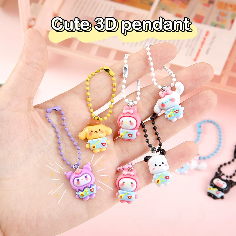 Kawaii Cartoon Kuromi Cinnamoroll Phone Lanyard For Women Girls Cute Beaded Keychain Phone Strap Pendant Bag Decoration Gifts