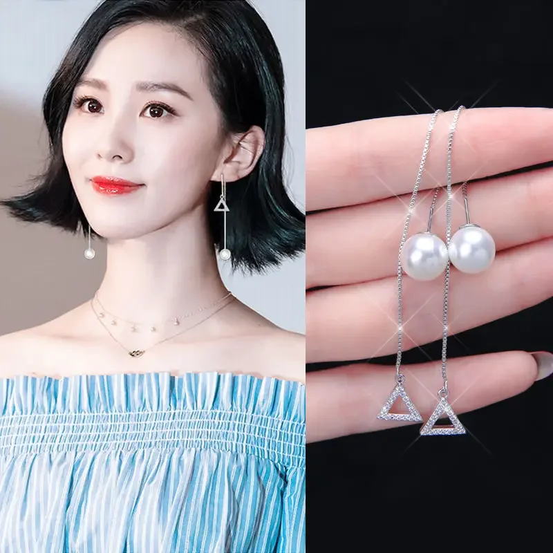 New Hot Fashion 925 Sterling Silver Geometric Pearl Earrings for Women Girls Gift Fashion Statement Jewelry Korean Earrings
