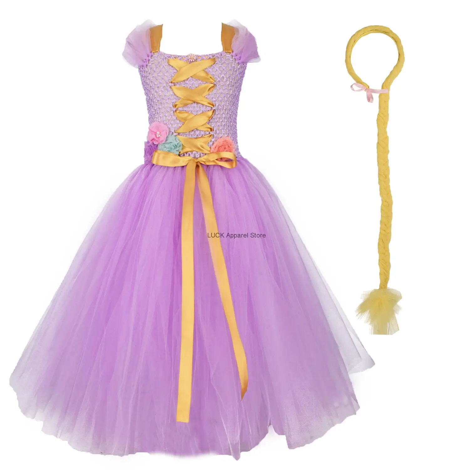 Kinderdag Cosplay Doek Meisje Prinses Jurk Lang Haar Verwarde Rapunzel Jurk Meisje Elegante Tutu Jurk