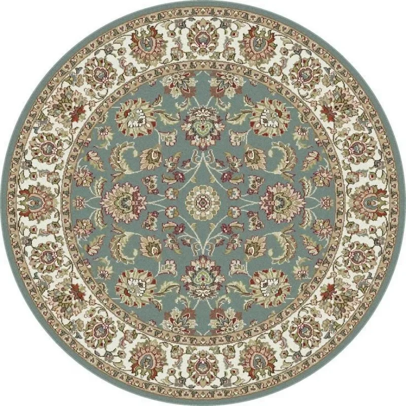 Paisley Heritage Round Rug: Teal Cream Traditional Persian Motif Non-Slip Prayer Room Study Area Rug Cultural Home Accent