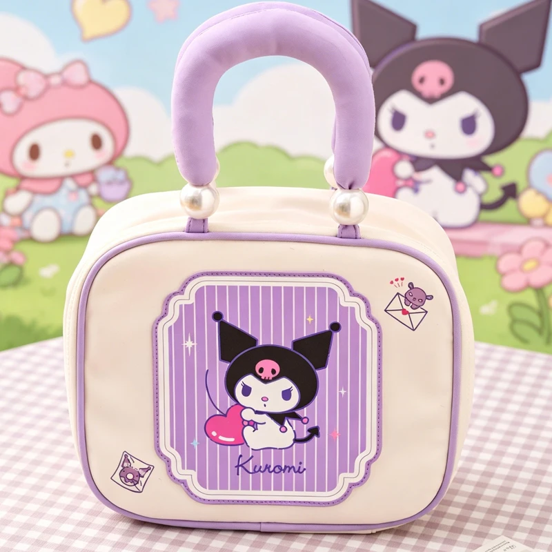 

Anime Cosmetic Bag Cute Kawaii Cartoon Kuromi Large Capacity Layered Makeup Bag Portable Handbag Household Storage
