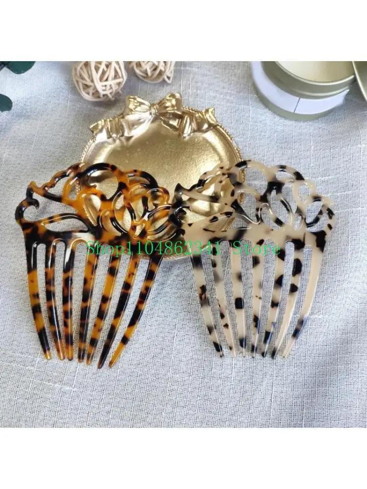 

652F French Women 7 Teeth Side Hair Comb Hollow Celluloid Acetate Updo Styling Tool Hairpin Tortoise Ponytail Barrette Clip