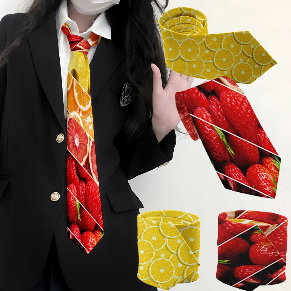 

New yellow tie 3D printed fruit pattern men's and women's tie 8 cm wide creative tie birthday party gift tie