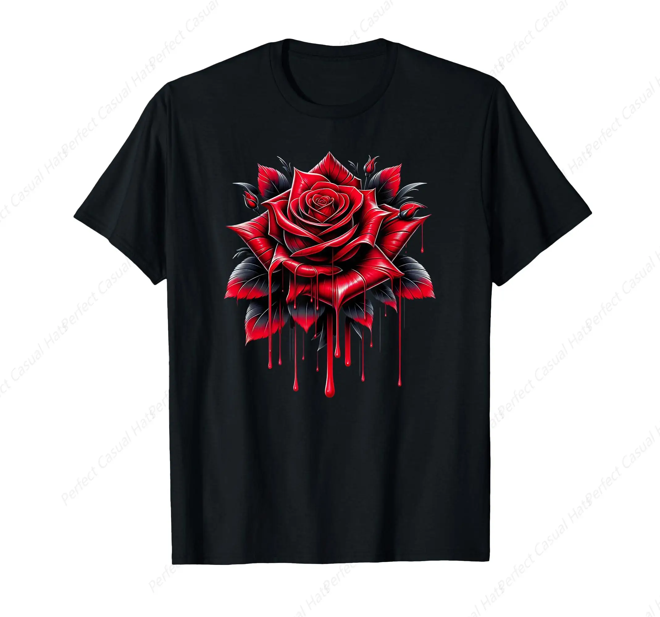 

Vintage Beautiful Red Rose Flower Dripping Petals Art Design T-Shirt Summer Shirt Flower Lover Leisure O-Neck Tee Unisex