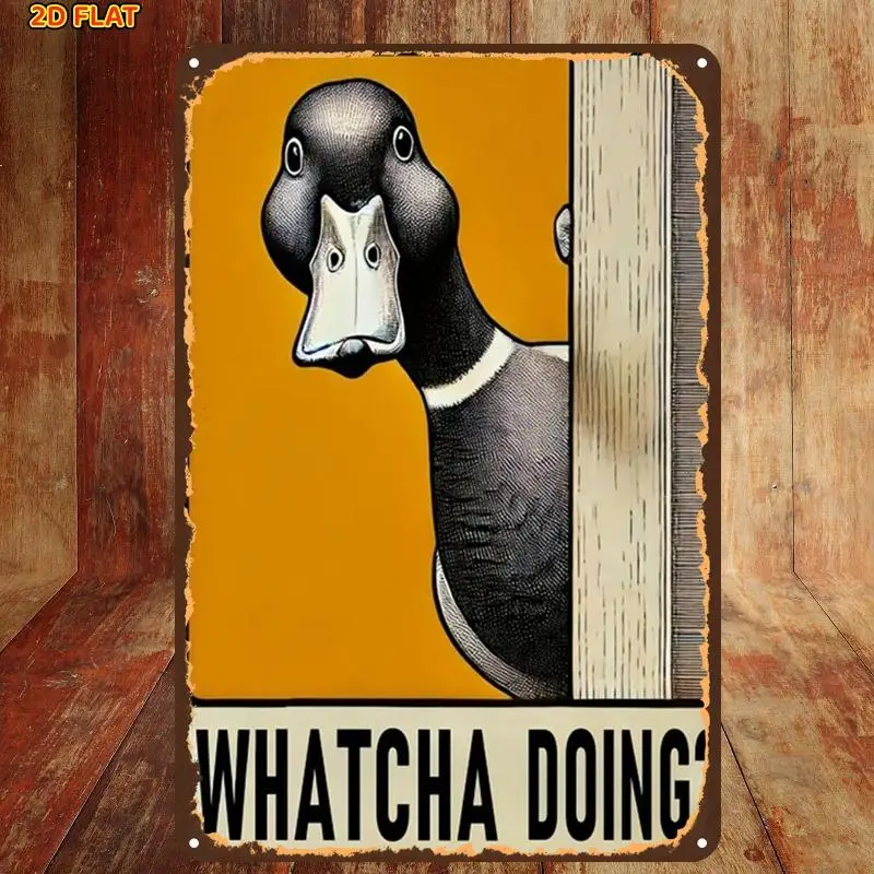 2D Flat, 1pc, Retro Vintage Duck Peeking Vintage Sign Art Print Metal Tin Sign, with Pre-Drilled Holes  And Restroom Decor