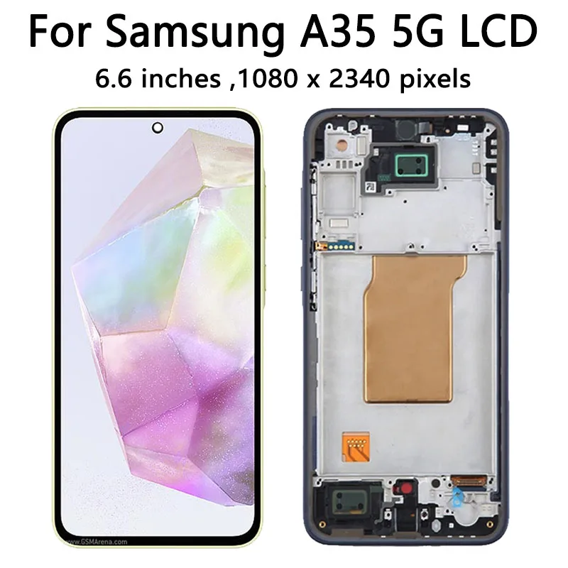 New 100% Tested For Samsung A35 5G LCD Display Touch Screen Digitizer Assembly For Samsung A356 Screen With Frame Replacement