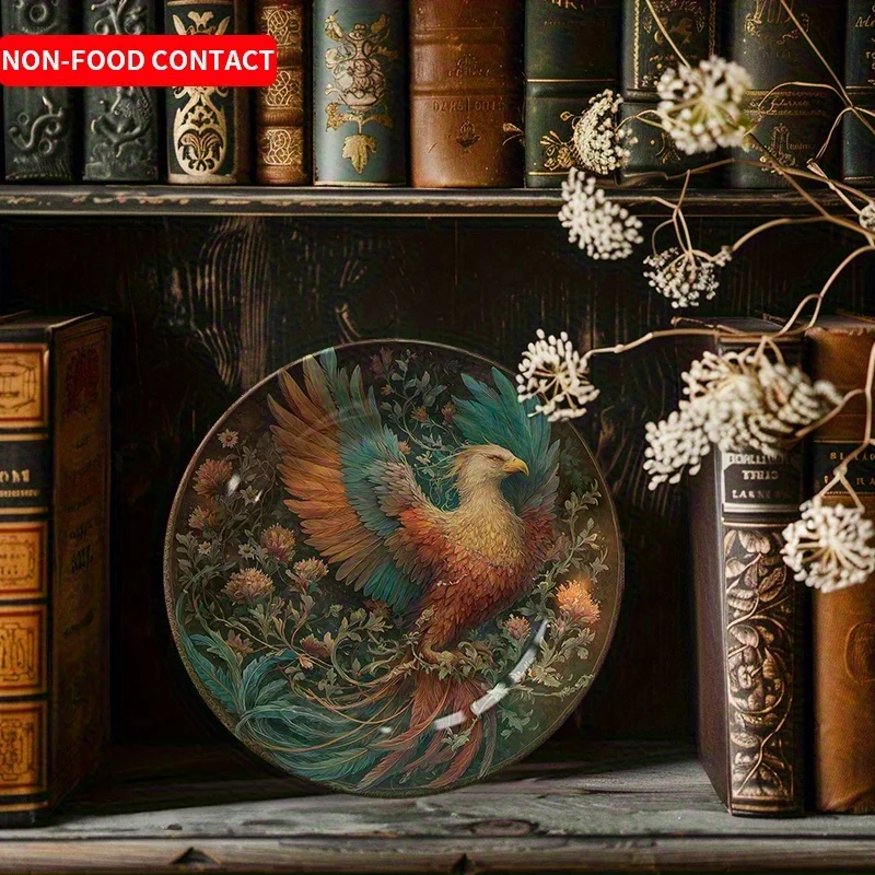 1pcColorful Feather Bird Round Ceramic Decorative Plate Hand Painted Wall Art Home Decor Non Food Contact Living Room Bedroom