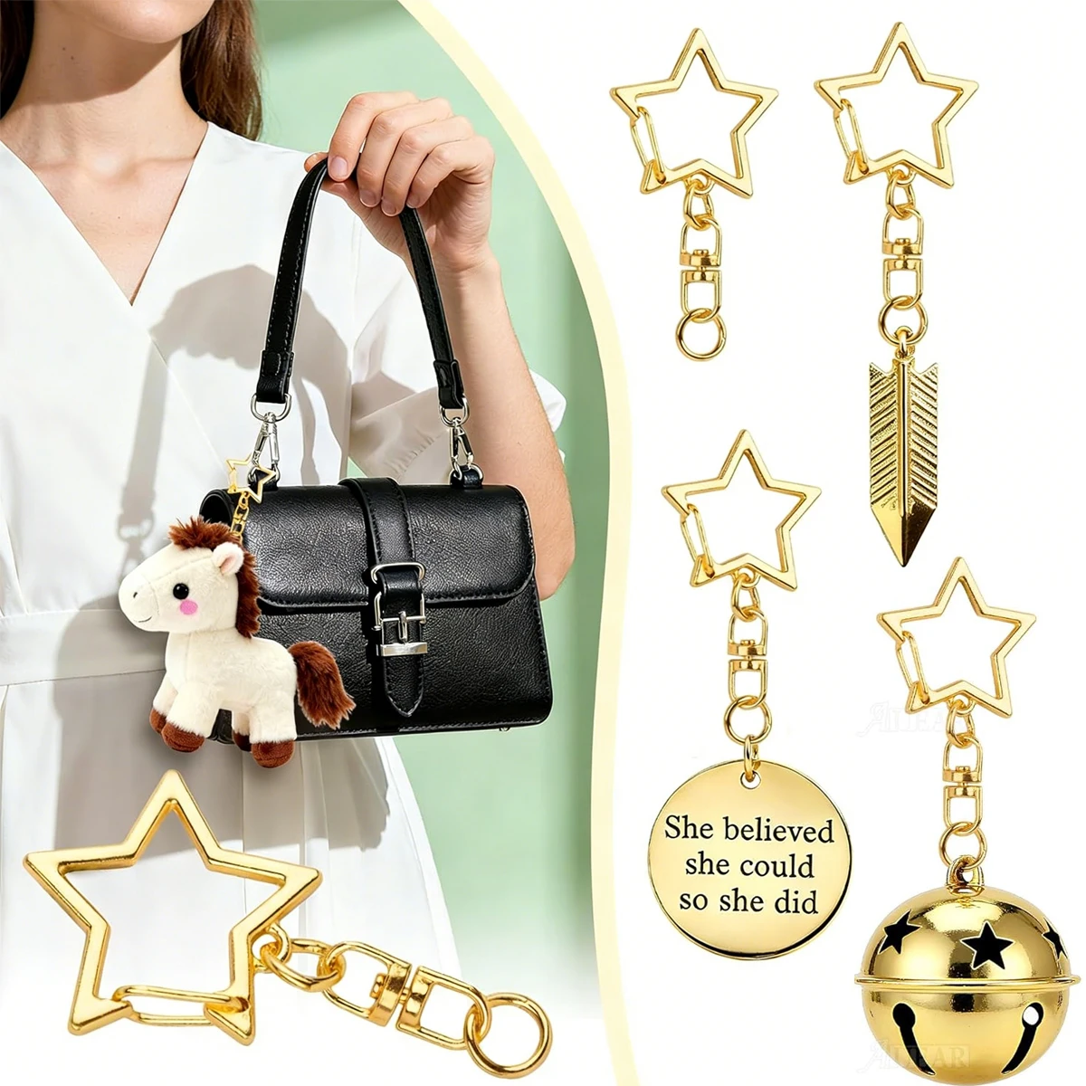 20/40/60er Set Sternförmige Federkarabiner-Schlüsselanhänger mit Biegering, Metall-Drehverschluss, Hängeschnalle für Schmuckherstellung, Taschen und Geschenke – Detail 5
