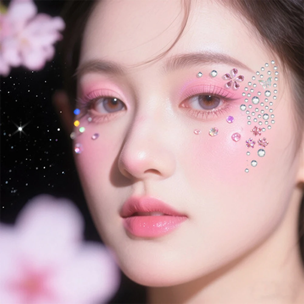 1 ورقة عيون الوجه فراشة الماس الوردي/الأزرق/الأرجواني الوجه جوهرة الوشم ذاتية اللصق حجر الراين مهرجان الحفلات ماكياج الديكور #2