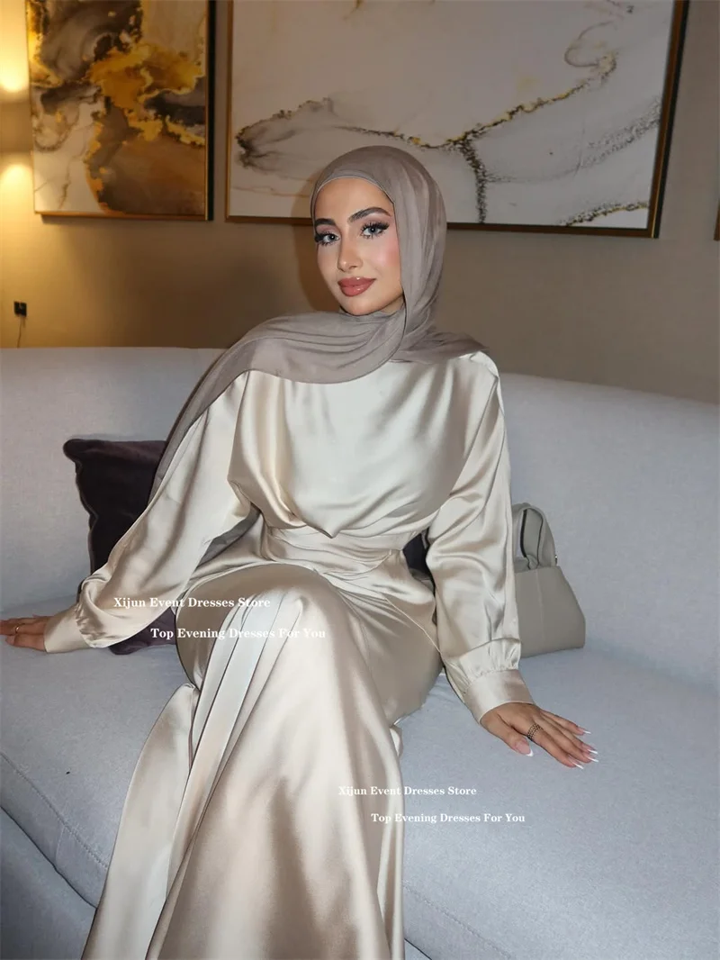 Xijun semplici abiti da sera in raso di seta maniche lunghe sirena abiti da ballo formali lunghezza pavimento abiti da ballo Dubai 2025 personalizzati