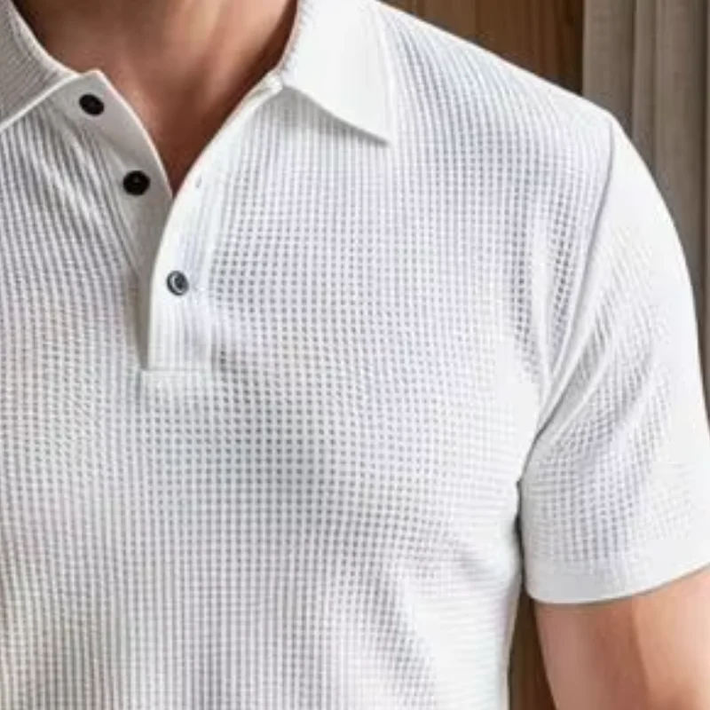 Breathable Golf Shirt Button Turndown Collar Modern Shirt Short Sleeve Textured Casual Shirt for Party Dating Holiday Wear
