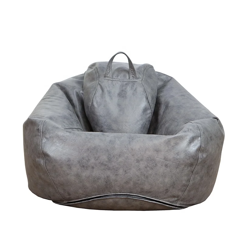 Thick Retro Grey Outdoor Indoor Large Leather Appearance Fabric Giant Bean Bag Chair Sofa Cover Giant For Adults Without Filler