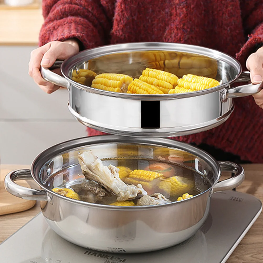

1Pcs Stainless Steel Kitchen Steaming Pot Multipurpose Stockpot for Home Soup Steamer Pot Stainless Steel Steamer