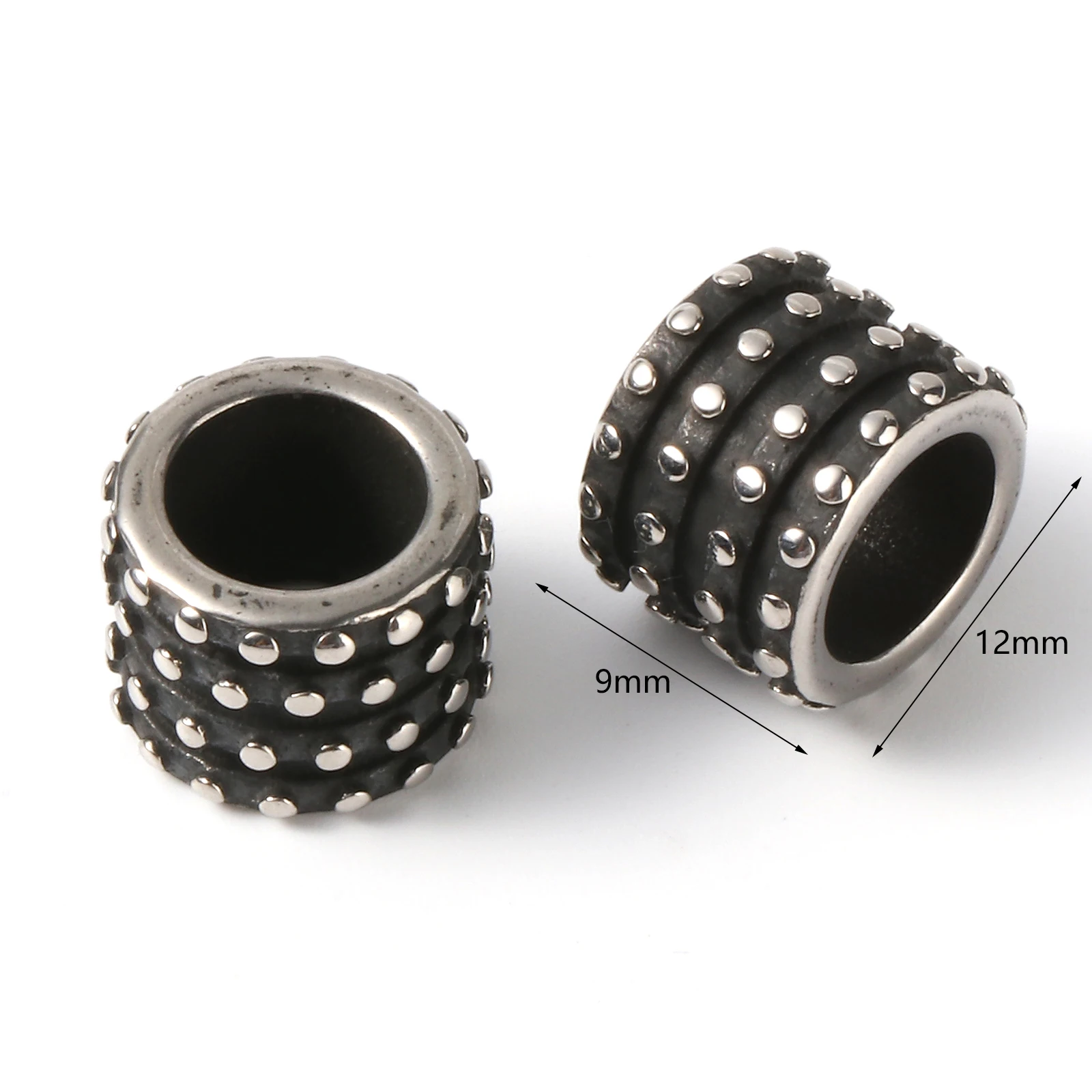 2 PCs Stainless Steel Beads Cylinder Gunmetal Dot Beads for Man DIY Fashion Jewelry Making 12mm x 9mm, Hole: Approx 8mm