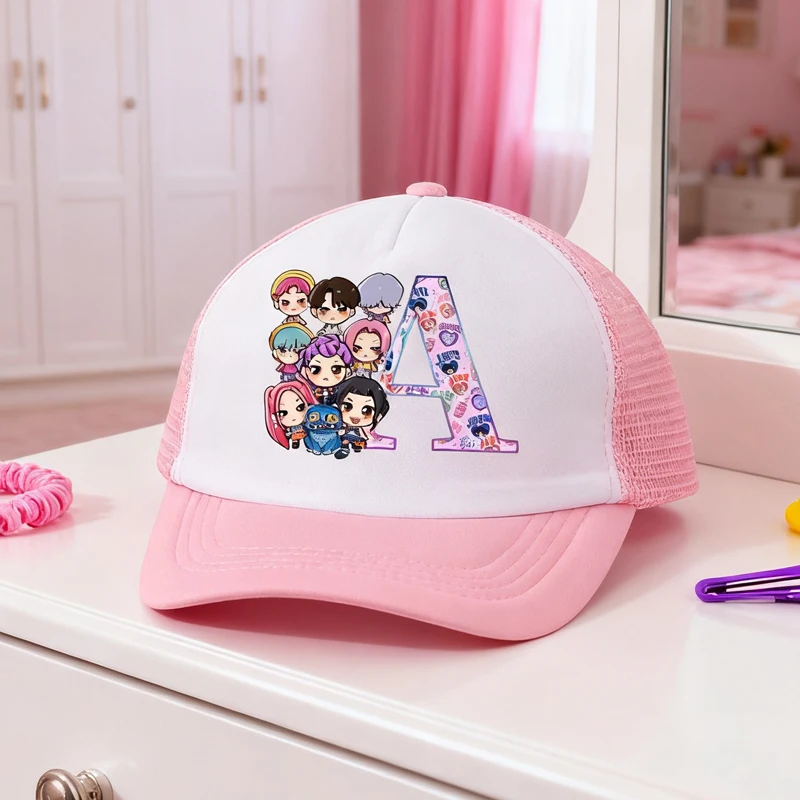 

KPop Demon Hunter Baseball Cap Sweat Absorbing Breathable Sunshade Cap Cartoon Letter A-Z Baseball Cap Children's Birthday Gift
