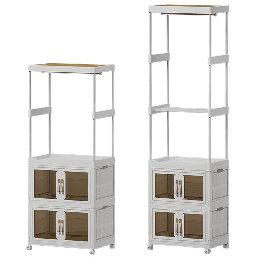 

Mobile Wardrobe Clothes Organizer with Haging Rod & Cabinet Clothing Storage Shelf Wardrobe Closet Rack for Bedroom Living Room