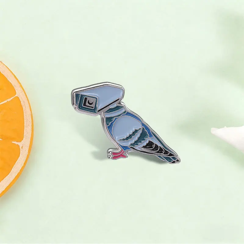 Creative Geometric Blue Bird Brooch Vintage Art Style Metal Enamel Pin Badge DIY Clothing Bags Hat Scarf T-shirt Jeans Accessory