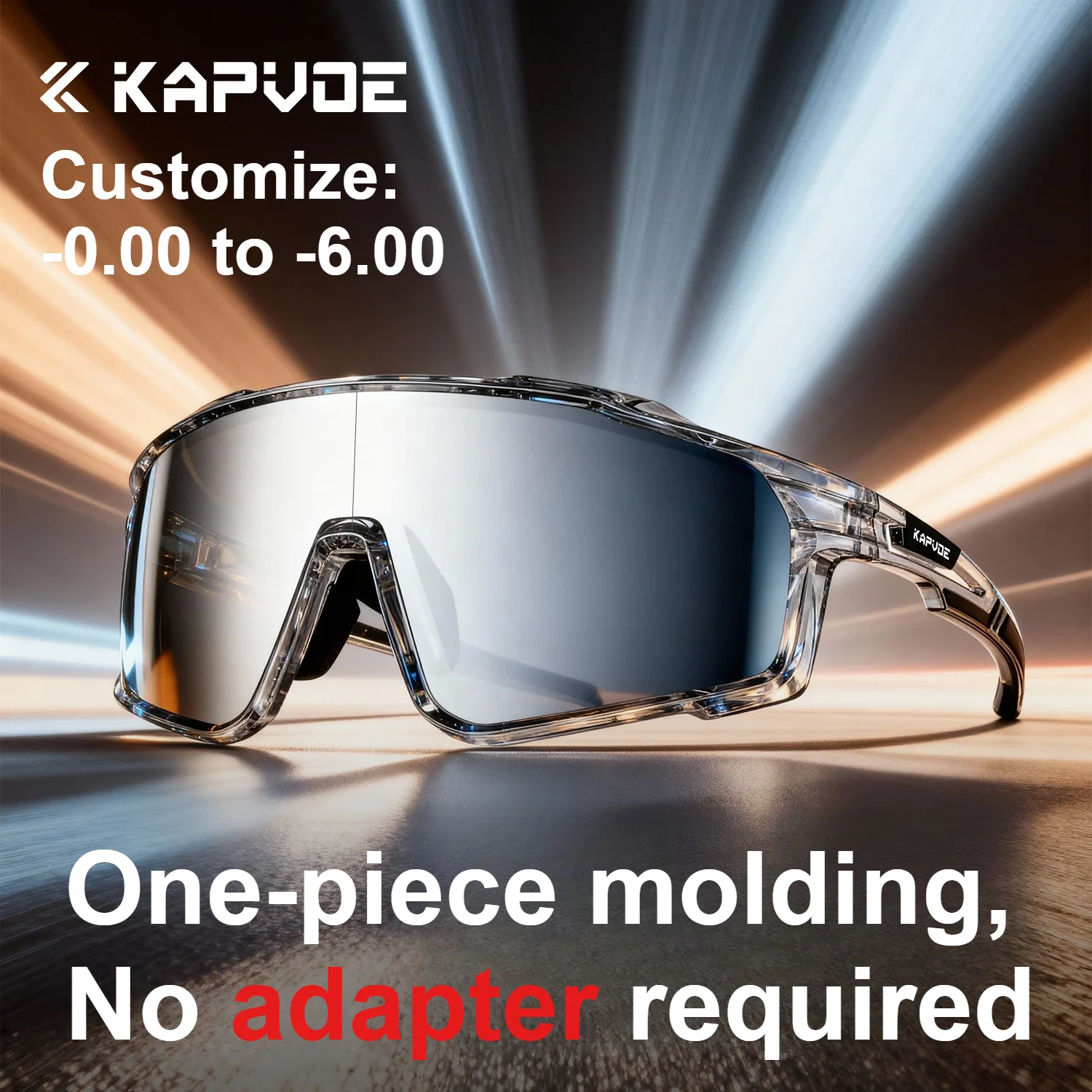 Kapvoe One-piece Molding Prescription Sports Sunglasses Customize Eyewear Cycling Glasses Sports Bike Goggles for Men Women