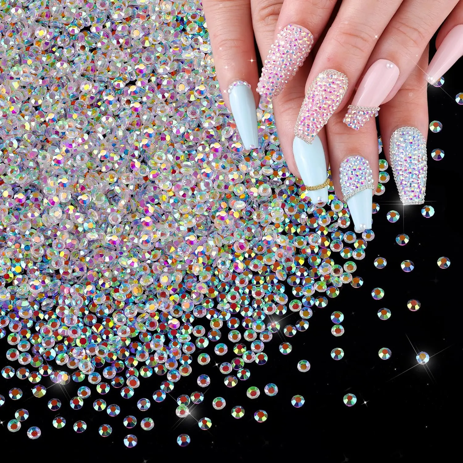 5000/10000/20000PCS Cristales para uñas Pixie - Brillo iridiscente Mini Diamantes de imitación triturados de 1,3 mm y cuentas de cristal de azúcar