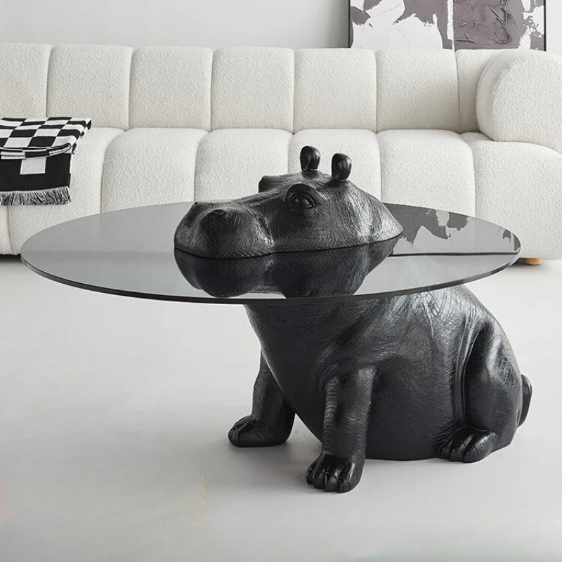 

Hippo tea table tempered glass round personalized Italian minimalist creative design sense Nordic animal shaped small apartment