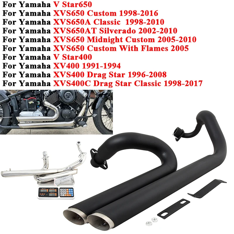 For Yamaha V Drag Star 400 650 XVS400 XVS650A XVS650AT Dragstar 1998 Motorcycle Full Exhaust Escape Link Pipe Muffler Silencers