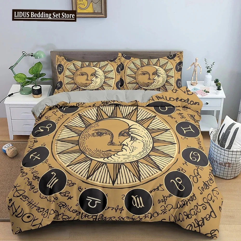 Divination Theme Duvet Cover Set Polyester Bedding Set Moon Sun Constellation Pattern King Queen Twin Size For Boys Girls Teens