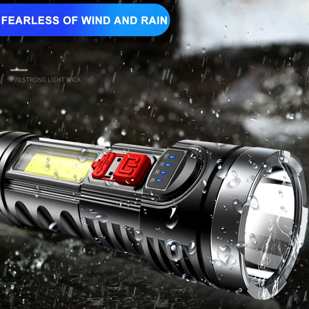 Portable Flashlight Fishing USB Rechargeable COB Flashlight IPX4 Waterproof 500LM Outdoor Lighting for Hiking Climbing Emergency