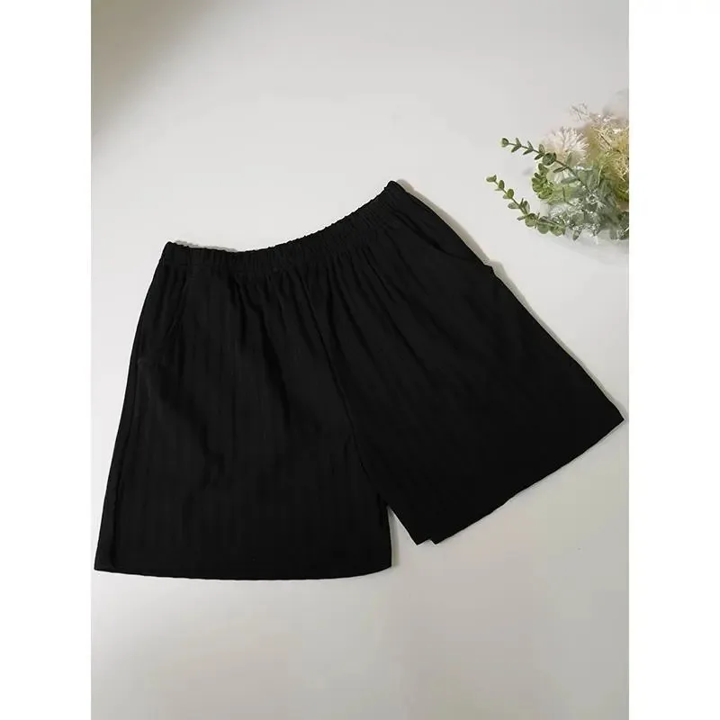 Women Pure Cotton Striped Lounge Shorts Elastic Waist Loose Plus Size Casual Home Wear Sleep Shorts With Pockets
