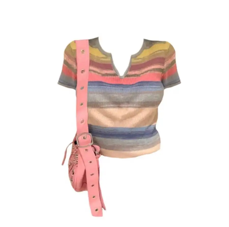 

Женский вязаный топ очень большого размера в радужную полоску в стиле ретро 200, сум, специальный размер, уличный Sle ort Sve, лето