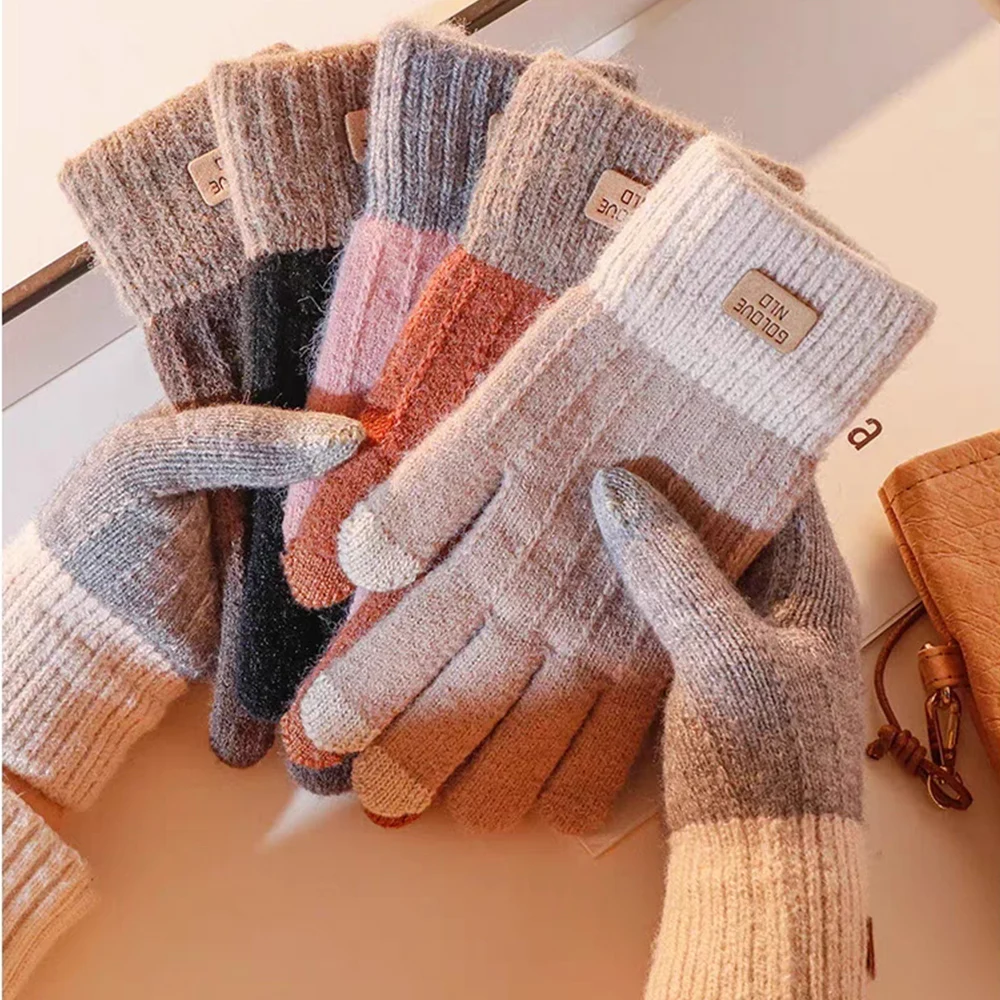 Women Men Warm Winter Touch Screen Gloves Thickened Anti-freeze Knitted Gloves Wool Full Finger Guantes Touch Screen Mittens