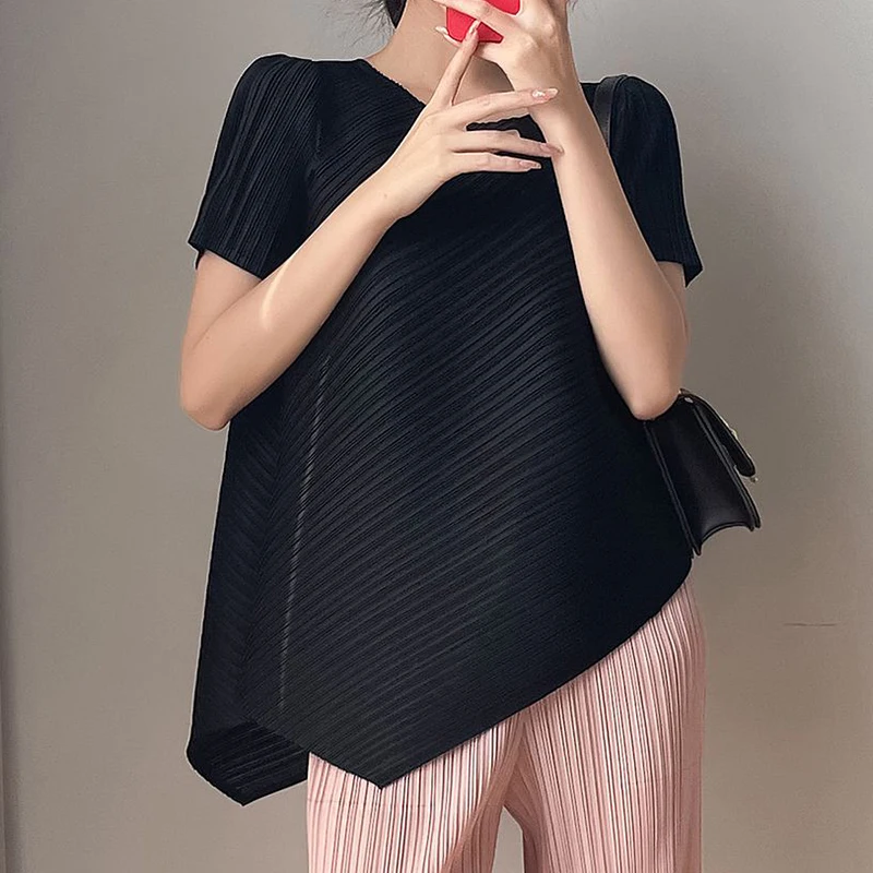 High end irregular casual fashionable and beautiful diagonal short sleeved T-shirt  ropa de mujer  tshirt  ropa de mujer