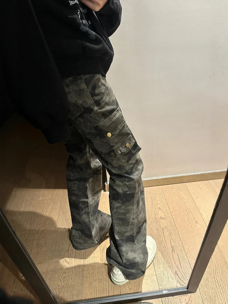 

Cleanfit Camouflage Jeans Men's Women's Retro American Sle Multi-ket Vibe Logging Workwear Pants Wide Leg Jeans