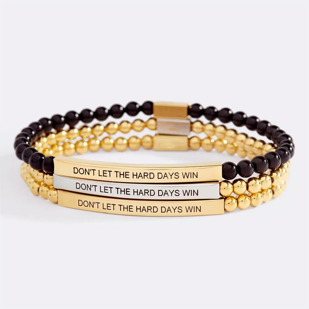 Personalized Beaded Bracelets Custom Engraved Inspirational Message Geometric Bar Bracelet Jewelry Gifts for Women