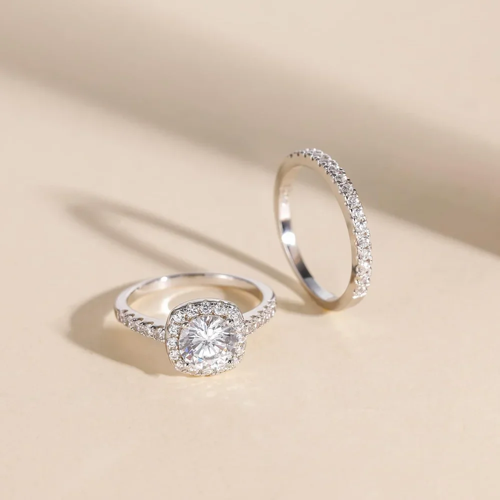 Trumium 1.25CT 925 Sterling Silver Bridal Rings Set 5A Cubic Zircon CZ Engagements Rings Wedding Bands for Women Fine Jewelry