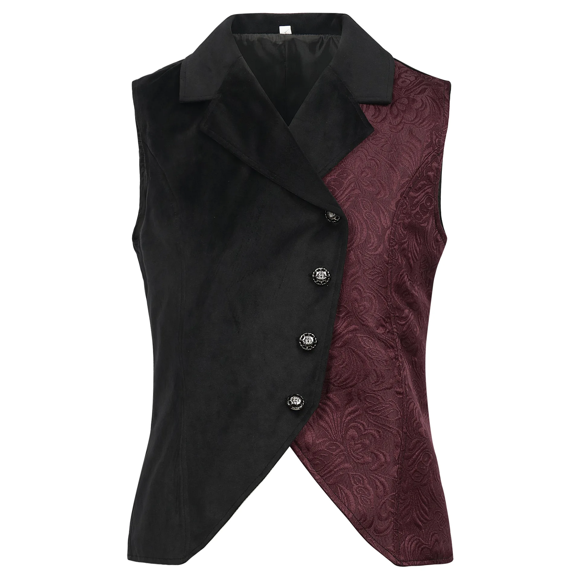 Gilet Steampunk vittoriano da uomo gilet gotico medievale rinascimentale da uomo gilet smoking Vintage nero Jacquard con risvolto dentellato XXL