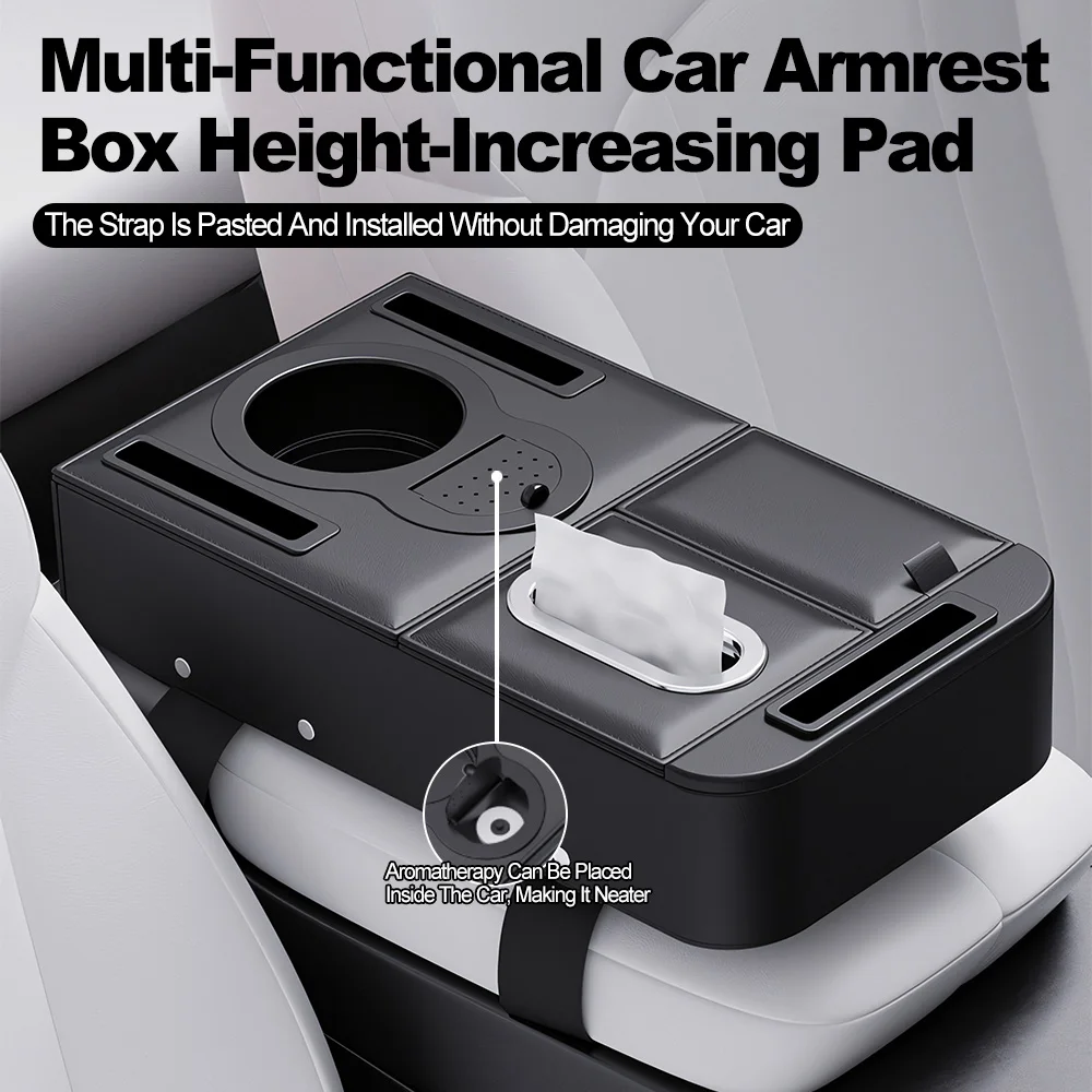 

Multi-Functional Car Armrest Box Height-Increasing Pad with Storage Tissue Box And Water Cup Holder - Vehicle Interior Organizer
