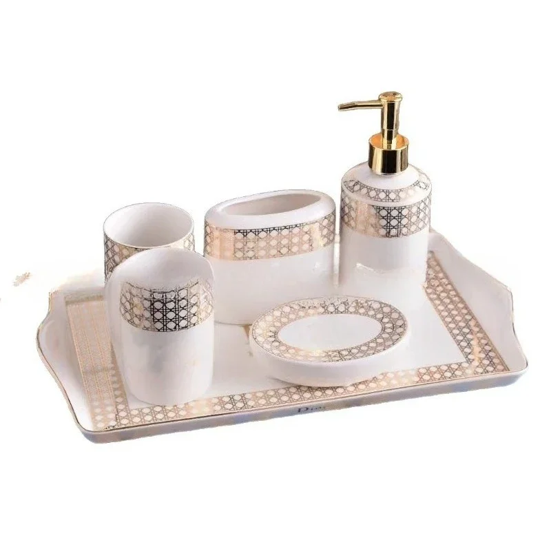

Bathroom toiletries set Ceramic six-piece set Bone china toilet Bathroom teeth Brushing mouthwash cup