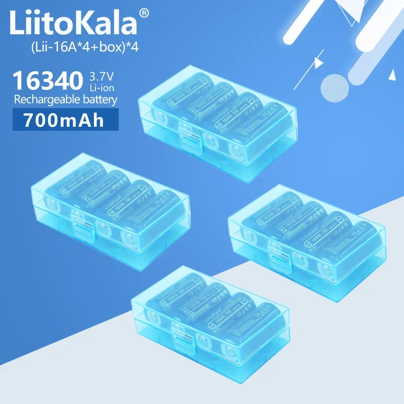 

16PCS LiitoKala Lii-16A 16340 700mAh Li-ion Battery CR123A Rechargeable Batteries 3.7V CR123 for Laser Pen LED Flashlight Cell