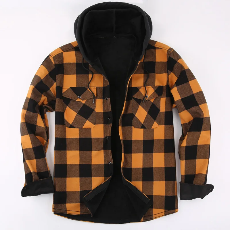 Men's long sleeve shirt hoodie thick and fluffy warm fashion high quality comfortable soft clothes autumn winter plaid coat