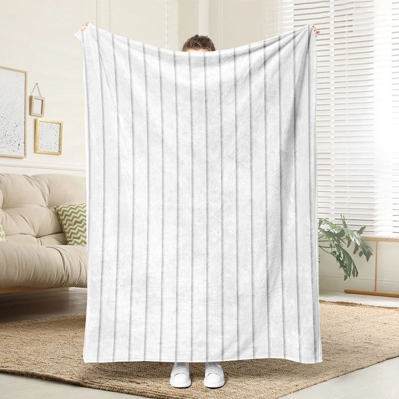 

White Grey Stripe Flannel Blanket Warm Cozy Throw Simple Home Decor for Sofa Bed Couch