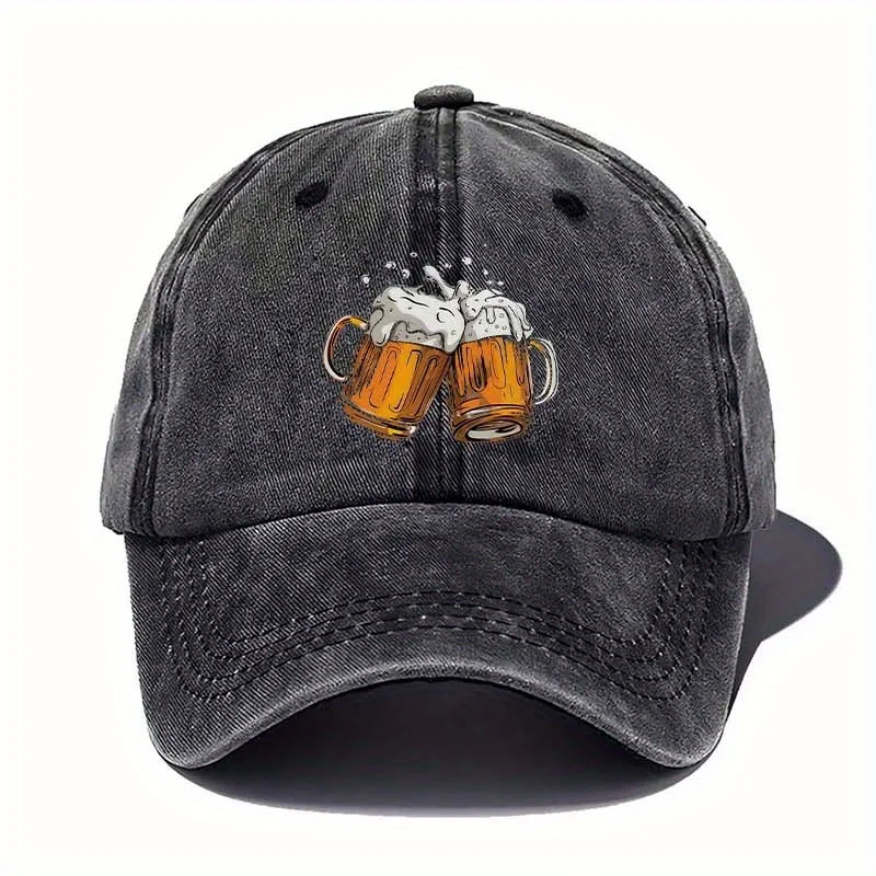 قبعة بيسبول قطنية مغسولة مطبوعة على شكل كوب من Beer Cheers قبعة كلاسيكية كاجوال قابلة للتعديل للرجال