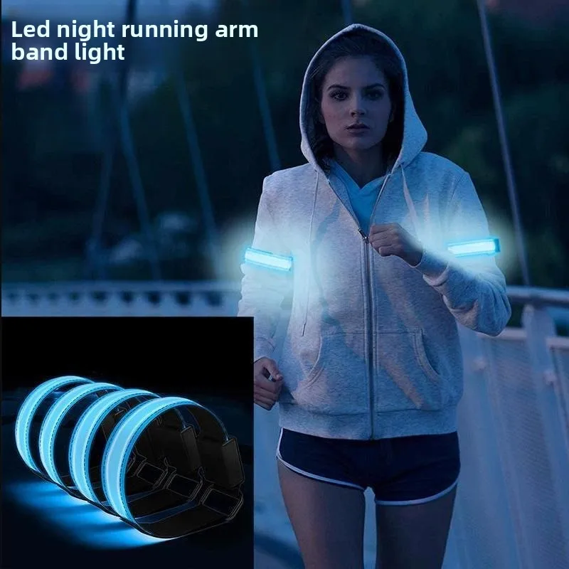 แขนสะท้อนแสง LED พร้อมสายรัดข้อมือ, สายรัดแขนเรืองแสงสำหรับวิ่งกลางคืน, สายรัดข้อมือเรืองแสง, ไฟ LED สำหรับเตือนการปั่นจักรยาน