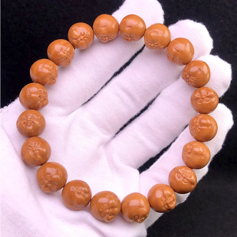 Monkey Head Walnut Seiko Carving Smiley Face Life Hundred States Light Bead Single Circle Prayer Beads Men and Women Bracelet