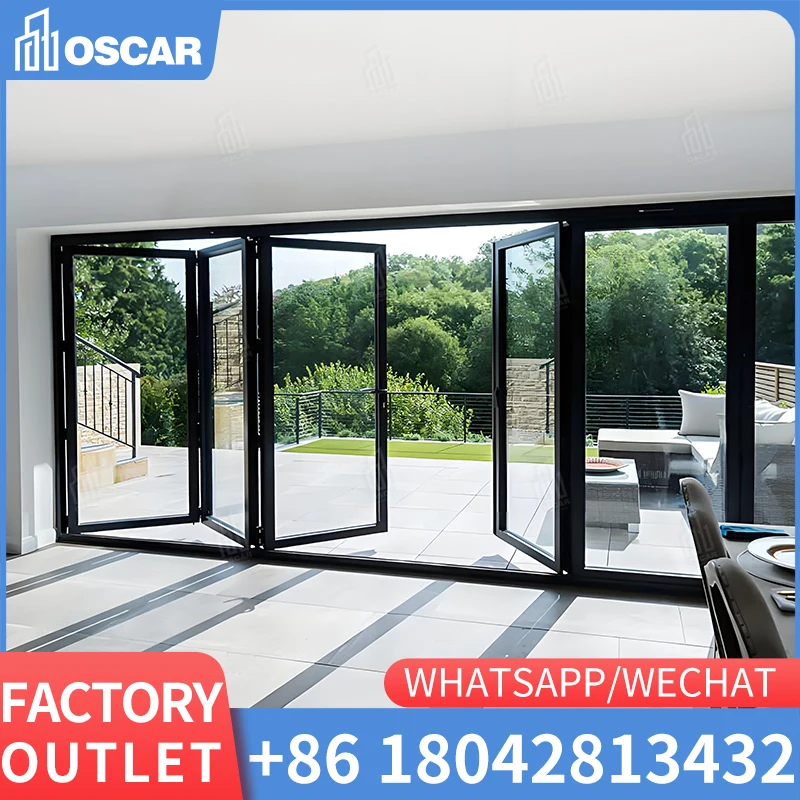 Manufacturer wholesale aluminum broken bridge aluminium alloy folding glass doors patio bi fold doors bi-fold doors