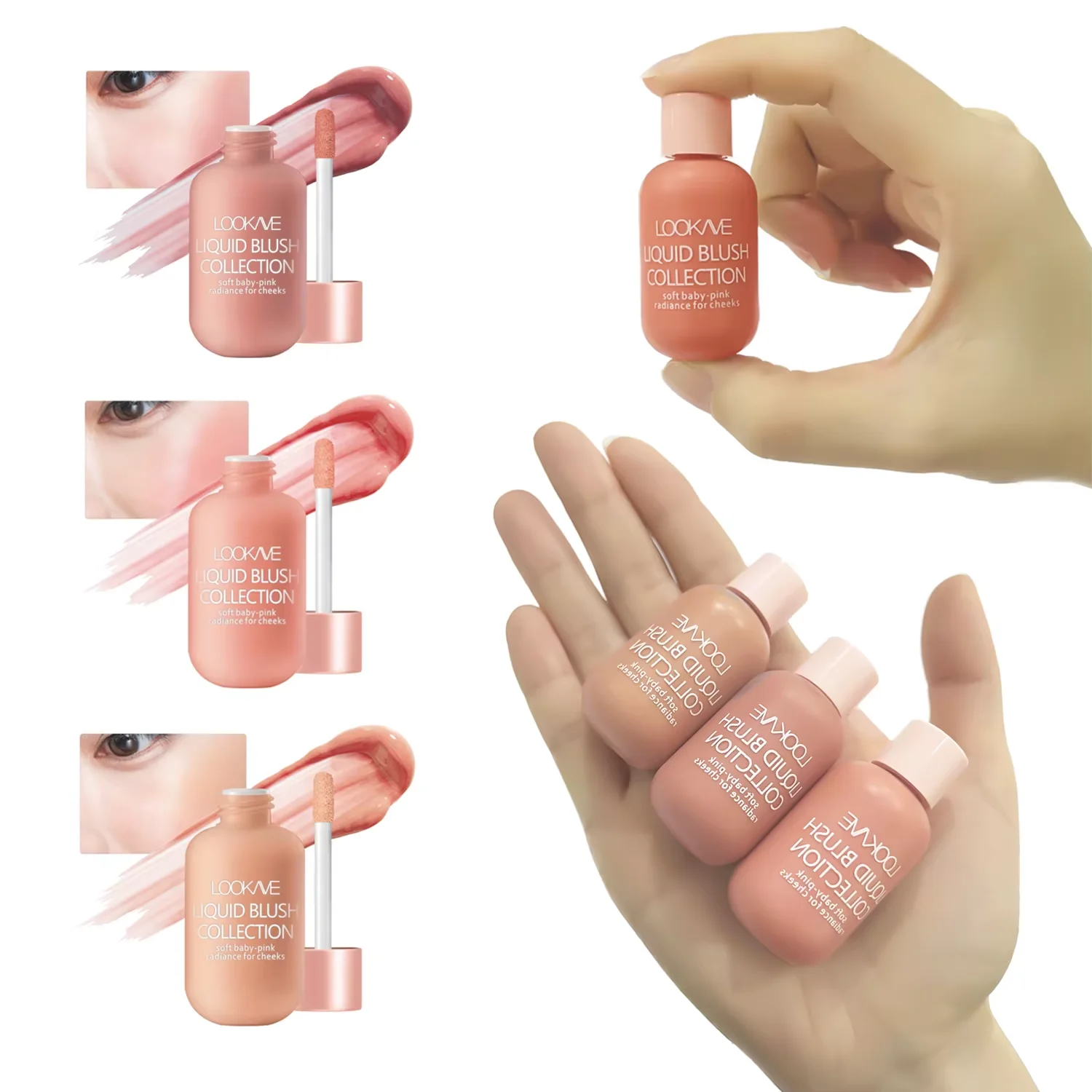 Fard líquido em pó de 3 cores, alto contorno, à prova d'água, hidratante, creme de blush em pó de longa duração, cosméticos faciais