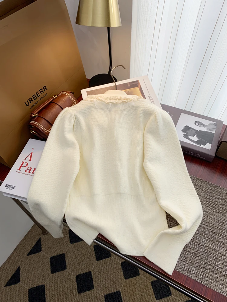 New 2024 Autumn Winter Sweater Women White Red Or Pink Long Sleeve Knitted Tops For Women Korean Fashion Women Sweater With Bow