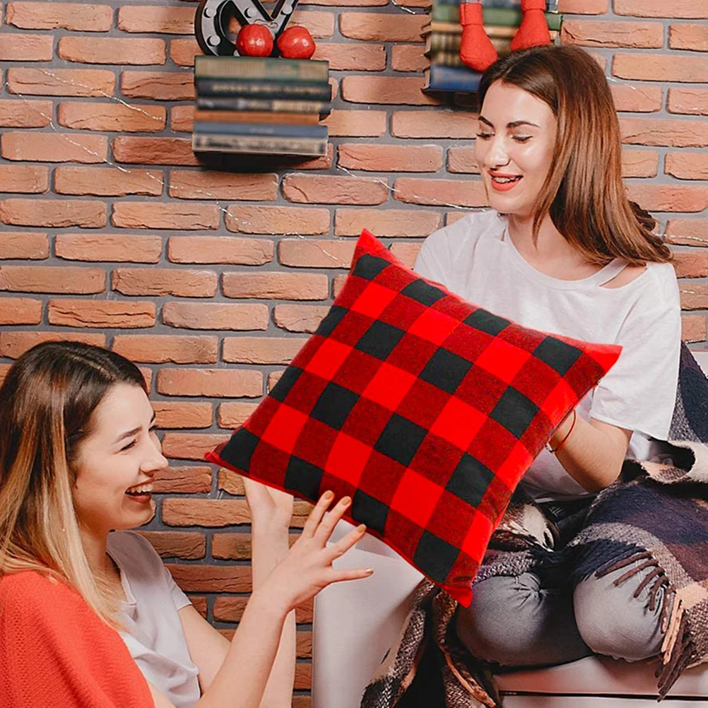 

Red Plaid Pillow Cover Cool Easy Install Remove Wash Suitable Bed Sofa Couch Bedroom Living Room Christmas Office Car
